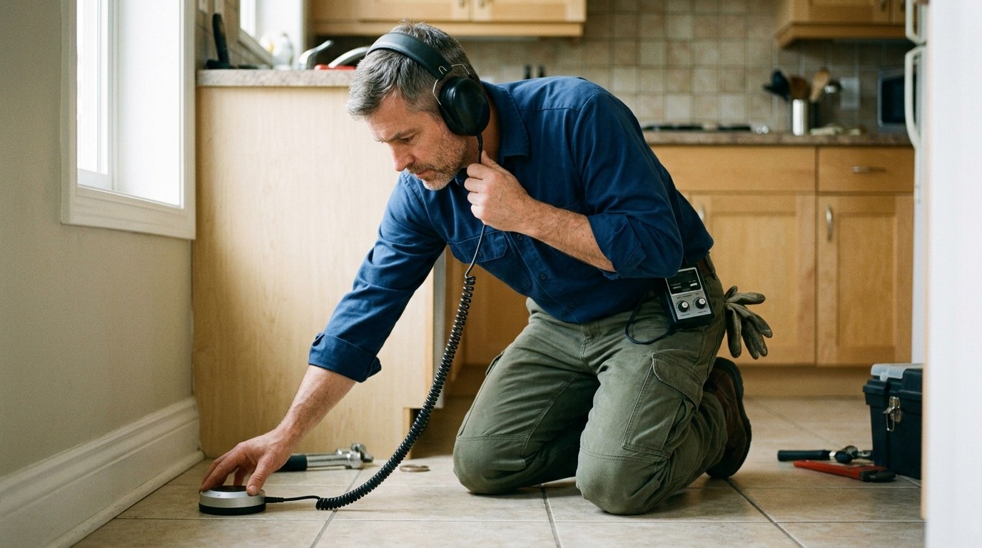Licensed Texas master plumber performing non-invasive diagnostic inspection
