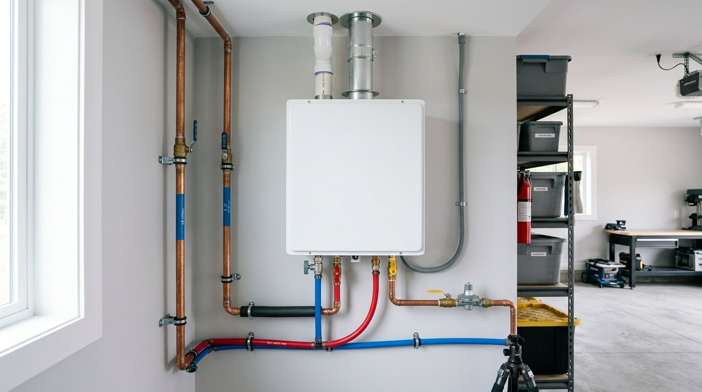 High-efficiency condensing tankless water heater installation engineered for Texas hard water